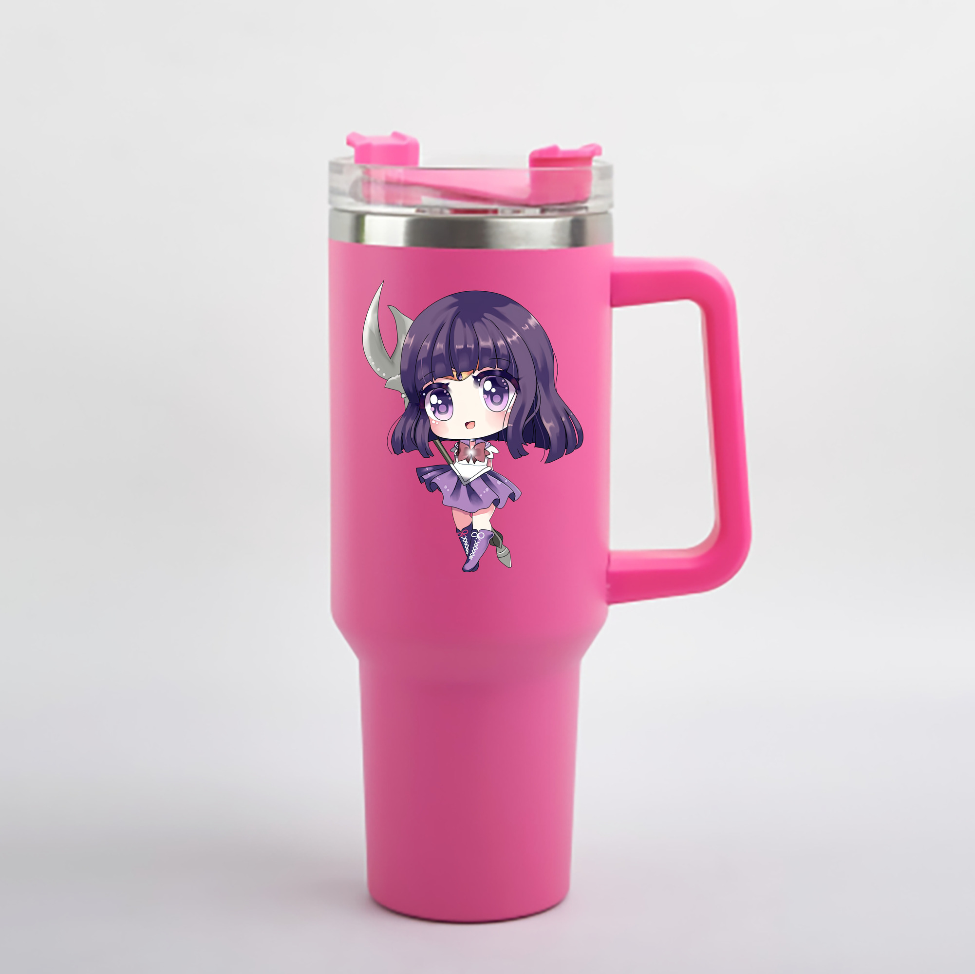 （画像用） 美少女戦士セーラームーン 土萠ほたる Sailor Moon Tomoe Hotaru （セーラーサターン；Sailor Saturn） 1200mL車用タンブラー - クリスタルステッカー（プラスチックストロー付き）
